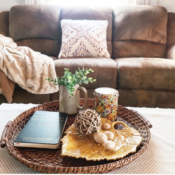 Boho Coffee Table Tray Boho Tray Straw Serving Tray Woven Tray With